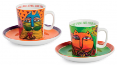 Set 2 cesti cu farfurie - Laurel Burch - Green-Orange