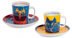 Set 2 cesti cu farfurie - Laurel Burch - Blue-Yellow