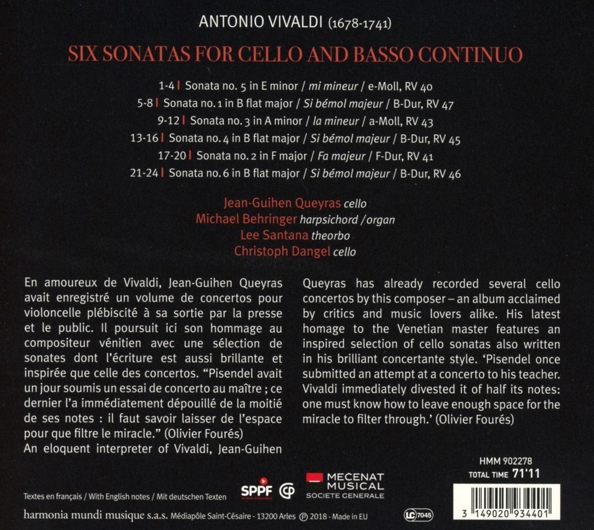 Vivaldi: Sonatas For Cello & Basso Continuo - Antonio Vivaldi, Jean ...