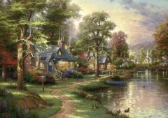 Puzzle 1500 piese - Thomas Kinkade - Hometown Lake