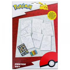 Set postere de colorat si creioane - Pokemon A4 Poster Colouring Set