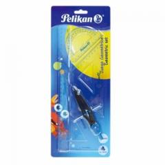 Set geometrie 5 piese Pelikan, Compas, Rigla, Raportor, 2 Echere