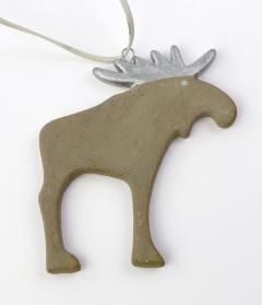 Decoratiune Craciun - Ceramic Elk on String, greyish brown/silver 8x8cm