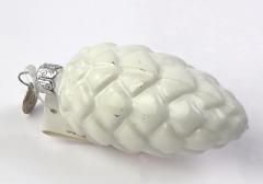 Glob Craciun - Glass Pine Cone, White Opal, 7cm