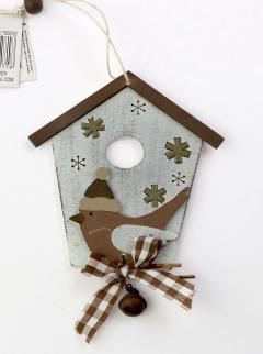 Decoratiune Craciun - Wooden Birdhouse, 10x8cm