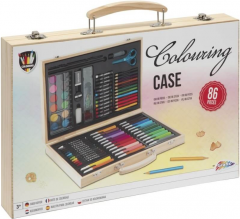 Set pictura si desen - Colouring Case, Cutie de lemn, 86 piese
