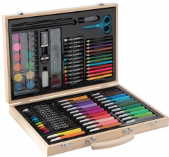 Set pictura si desen - Colouring Case, Cutie de lemn, 86 piese