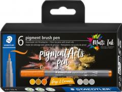 Set 6 carioci varf tip pensula - Pigment Liner greys and caramels