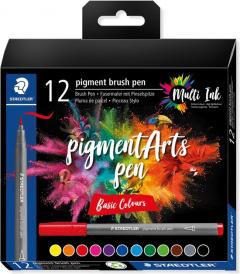 Set 12 carioci varf tip pensula - Pigment Liner basic colours