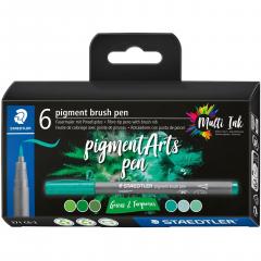 Set 6 carioci varf tip pensula - Pigment Liner green turquoise