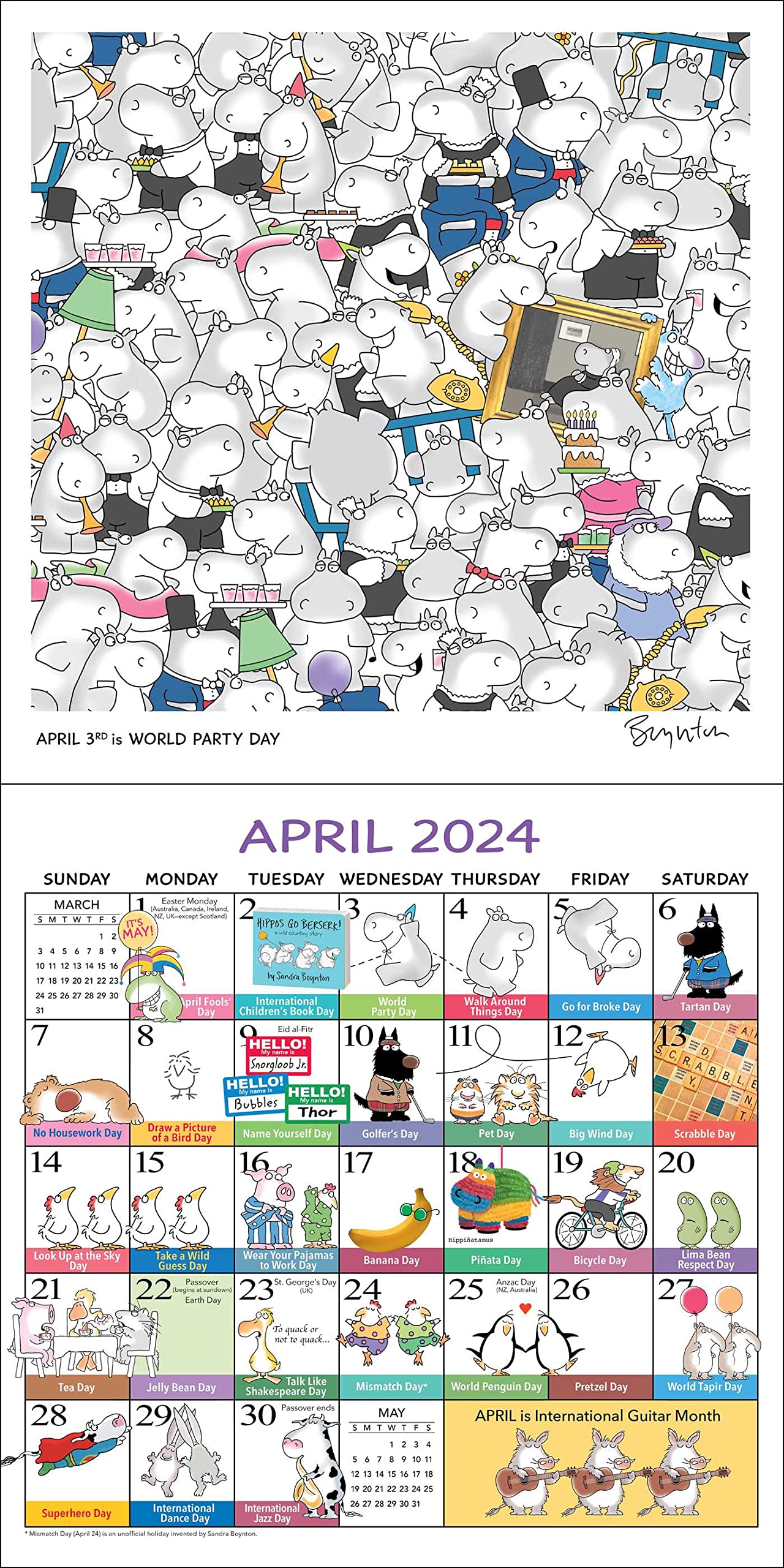 Sandra Boynton's Every Day's a Fabulous Holiday 2024 Wall Calendar