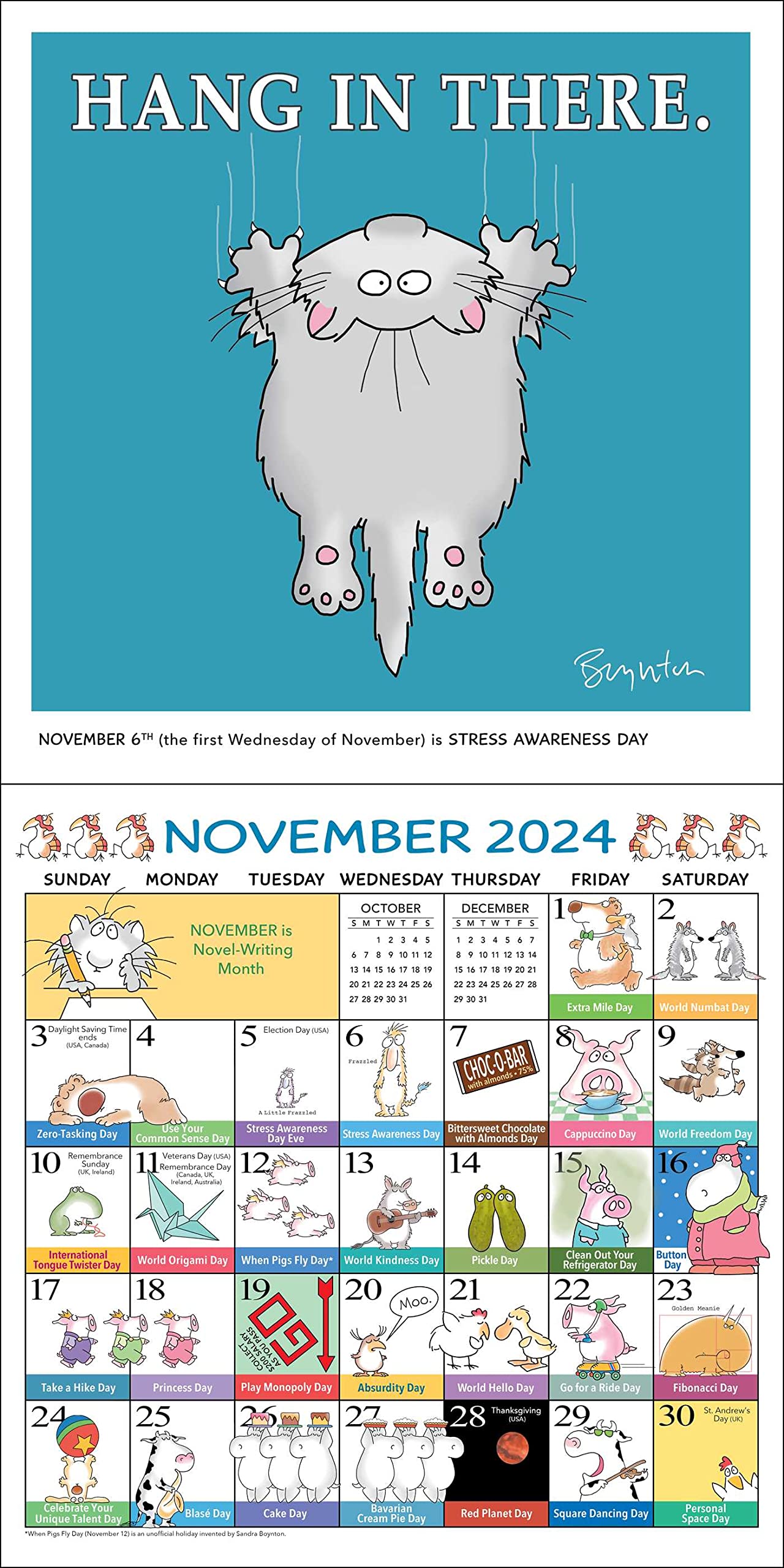 Sandra Boynton's Every Day's a Fabulous Holiday 2024 Wall Calendar
