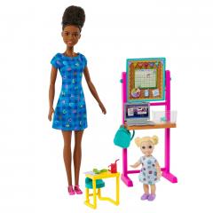 Papusa -  Barbie - Set mobilier cu profesoara bruneta 