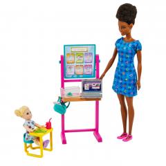 Papusa -  Barbie - Set mobilier cu profesoara bruneta 