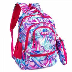 Ghiozdan mare scoala + penar - Roz si albastru