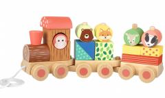 Tren din lemn cu forme si animale