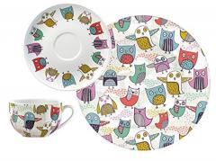 Set ceasca cu farfurioara si farfurie - Owl Retro Creative Tops