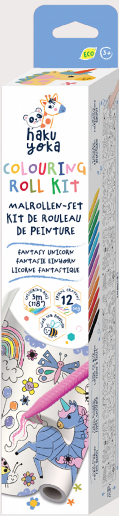 Kit rola de desenat 3 m si 12 creioane colorate cerate - Unicorni