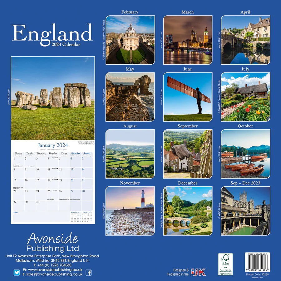 Calendar 2024 England Avonside Publishing Ltd