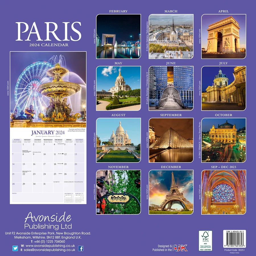 Calendar 2024 Paris Avonside Publishing Ltd