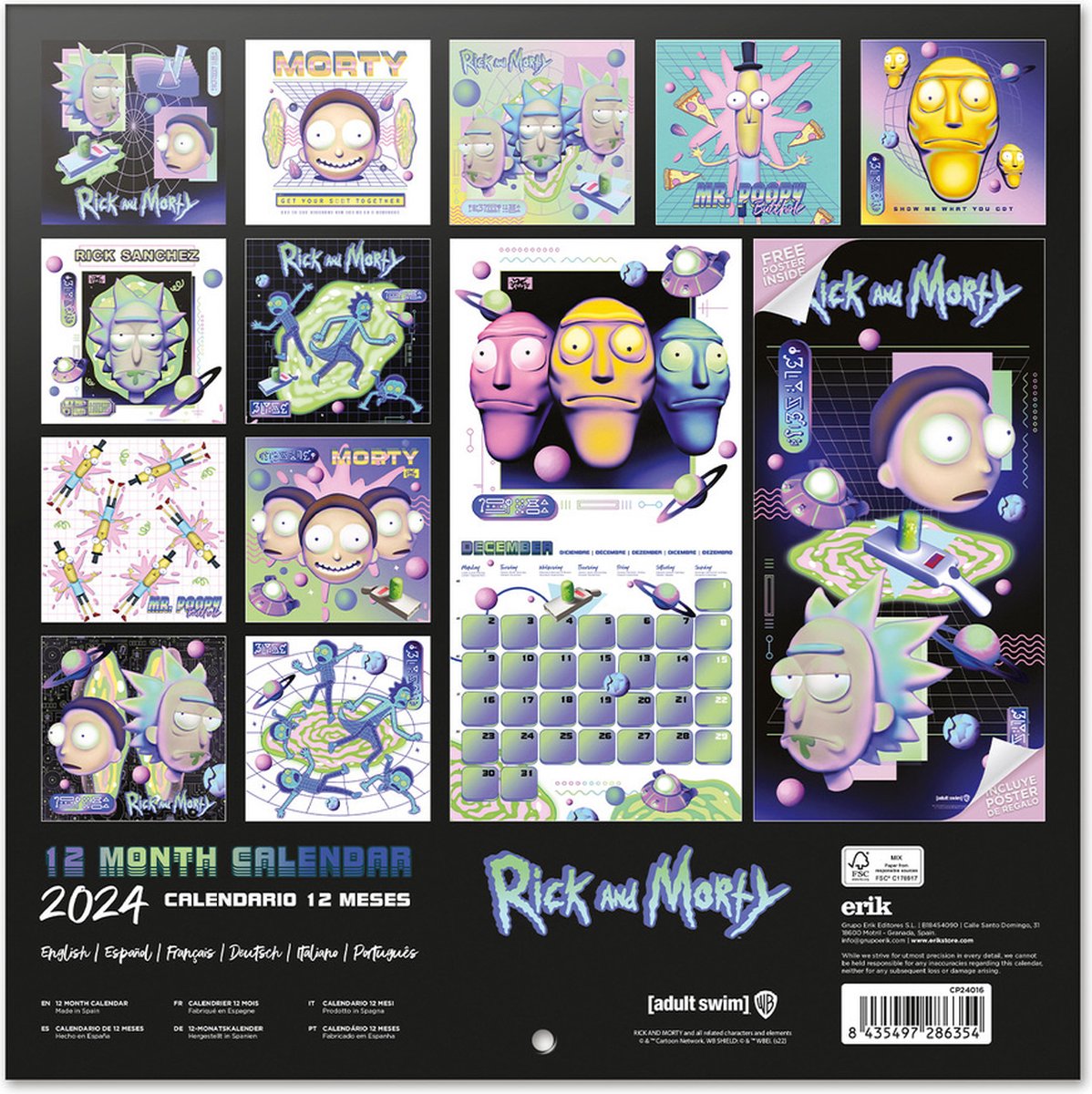 Calendar de perete 2024 Rick & Morty Grupo Erik