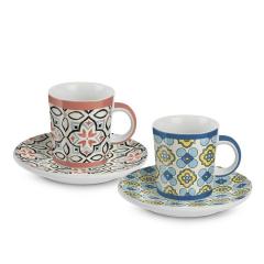 Set 2 cesti cu farfurie espresso - Majorica Coral/Blue