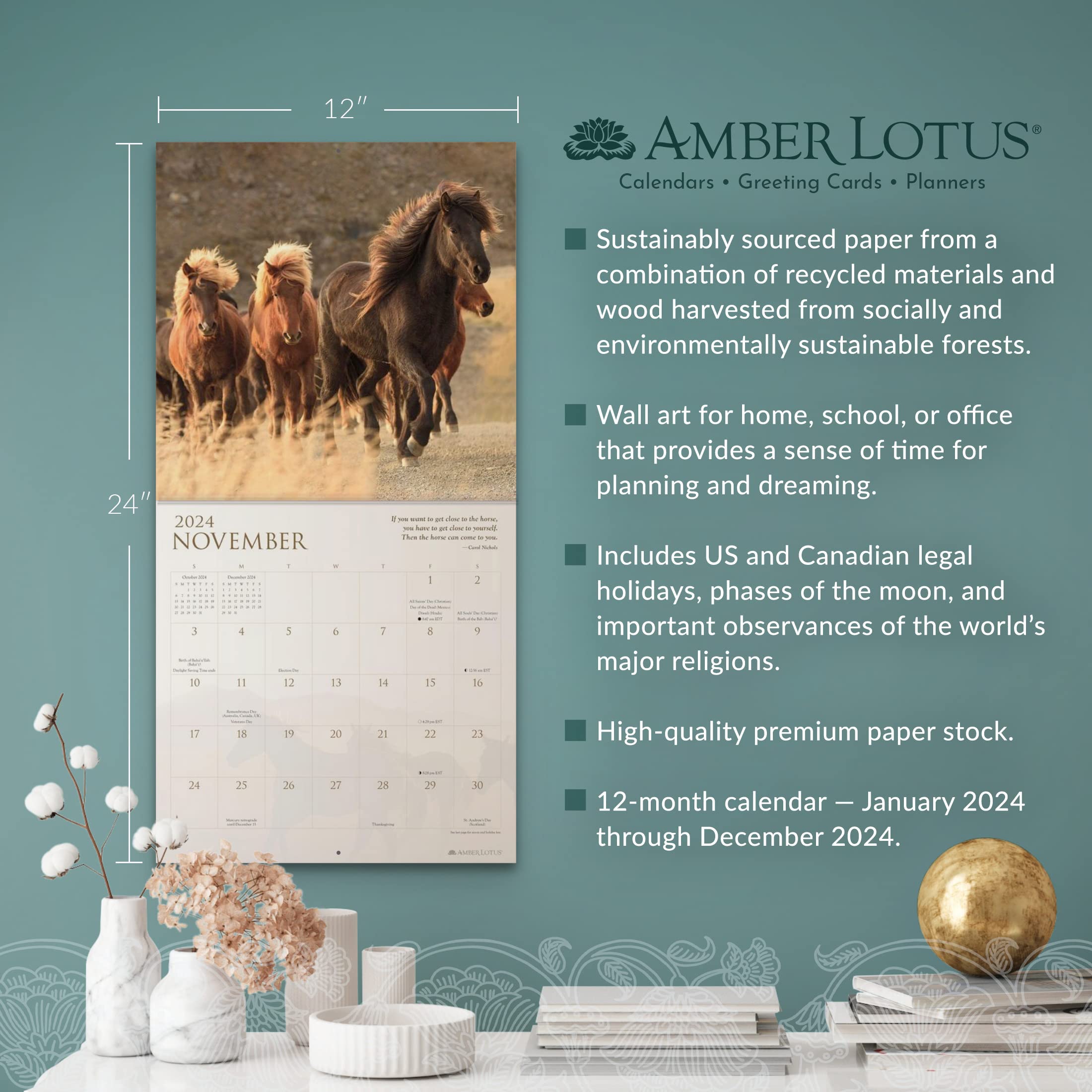 Spirit Horses 2024 Wall Calendar Amber Lotus