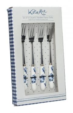 Set furculite - Set of 4 Ceramic Handled Pastry Forks, Indigo