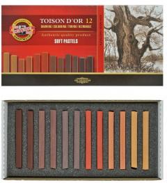 Set 12 culori pastel uscate maro cu sectiune patrata - Toison D'Or
