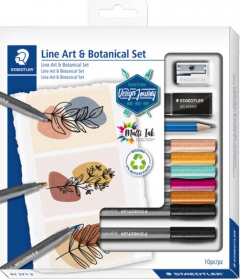 Set Marker caligrafic tip pensula - Line Art & Botanical, 10 piese