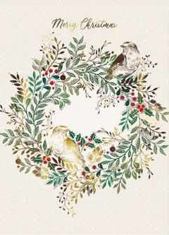 Set 8 felicitari - Luxury Gold Robins On Wreath, doua modele