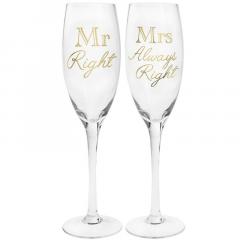 Set 2 pahare sampanie - Mr Right & Mrs Always Right 