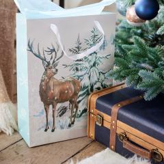 Punga de cadou - Rectangle Big - Glitter Deer, Polar Bear with Handle - White, doua modele