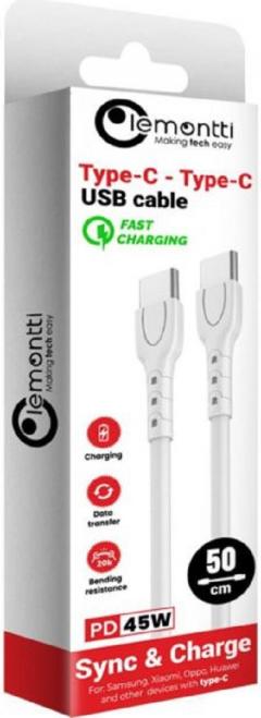 Cablu Fast Charge Type-C la Type-C, 0.5m, Alb - Lemontti