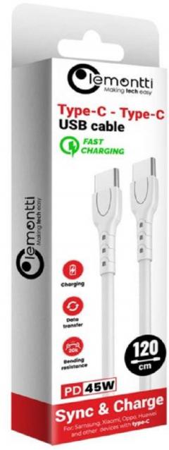 Cablu Fast Charge Type-C la Type-C, 1.2m, Alb - Lemontti