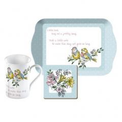Cana portelan cu tava si suport pahar - KA Bird Song Time For Tea Creative Tops