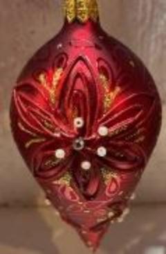 Glob - Satin visiniu - Floare in relief cu perle