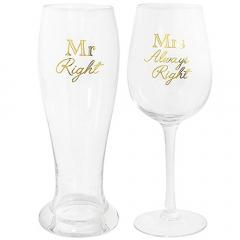 Set 2 pahare - Mr Right & Mrs Always Right Gold, 400 ml | Lesser & Pavey
