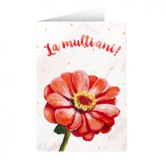 Minifelicitare - La multi ani! - Floare rosie