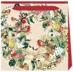 Punga de cadou - Medium - Evergreen Wreath - Cream