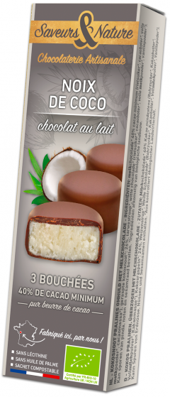 Praline de ciocolata cu lapte si cocos Bio - Bouchees Coco Chocolat au Lait