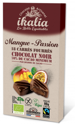 Ciocolata artizanala neagra cu mango si fructul pasiunii - Carres Fourres Passion Mangue Noir BIO