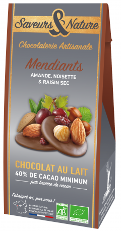 Praline cu ciocolata cu lapte bio - Mendiants lait BIO