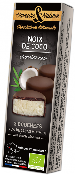 Praline de ciocolata neagra si cocos bio - Bouchees Coco Chocolat Noir 