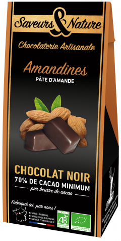 Praline cu migdale invelite in ciocolata neagra BIO - Amandines