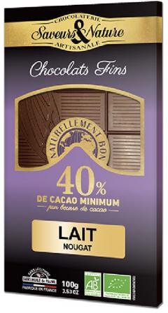Tableta de ciocolata cu lapte si nuga - BIO