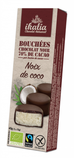 Bomboane de ciocolata neagra cu cocos BIO - Bouchees noix de coco noir 