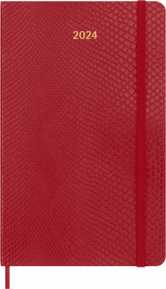 Agenda 2024 - Precious & Ethical Planner with Gift Box - 12-Month, Weekly - Faux Snakeskin - Large, Vegan Soft Cover - Red