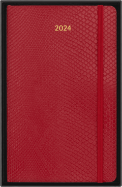 Agenda 2024 - Precious & Ethical Planner with Gift Box - 12-Month, Weekly - Faux Snakeskin - Large, Vegan Soft Cover - Red