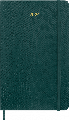 Agenda 2024 - Precious & Ethical Planner with Gift Box - 12-Month, Weekly - Faux Snakeskin - Large, Vegan Soft Cover - Green